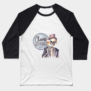 Cheers Witches Skeleton with Halloween Libations Baseball T-Shirt